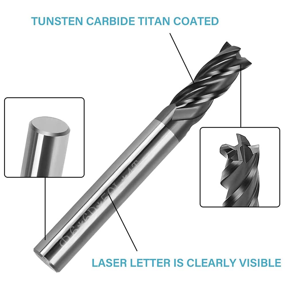 Set di 8 frese in carburo di tungsteno a 4 fessure, con codolo dritto, CNC, 2-12 mm