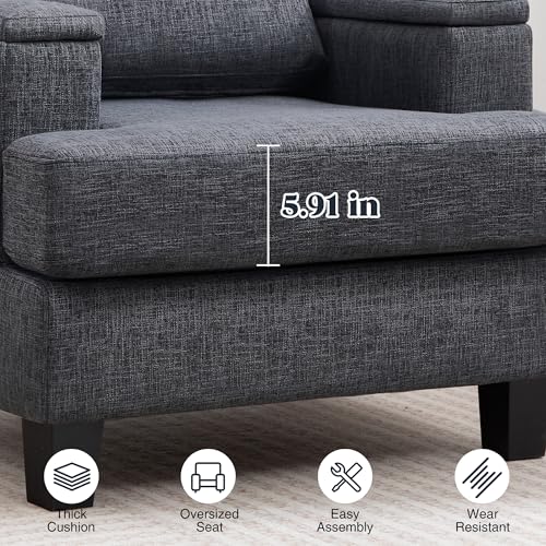 Image of Accent Chairs with Armrest Storage, Modern Reading Chairs, Upholstered Comfy Large Armchair (Dark Grey)