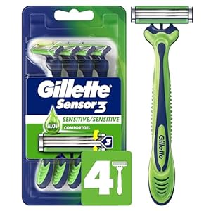Gillette Sensor3 Sensitive Men’s Disposable Razor, 4 Razors