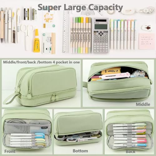 Image of Storio Pencil Box Pouch for School Kids Girls & Boys Aesthetic | Cute Stationary Compass Box Case Organiser - Green