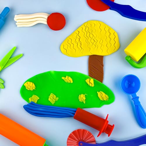 Oun Nana Playdough Tools 11 PCS Basic Playdough Starter Set for Kids, Playdough Accessories with Pizza Cutter, Safety Scissors, Rolling Pin, Roller, Dough Extruder, Spoon, Carving Tools, Plastic Knife - Thumbnail 4