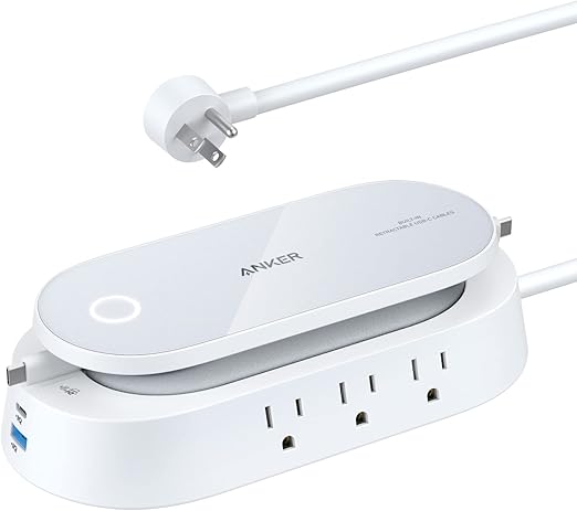 Anker 647 Charging Station (100W), 10-in-1 Power Strip with 6 AC, 1 USB-A, 1 USB-C, 2 Retractable USB C Cables (3ft), 5ft Extension Cord,Power Delivery for Conference Rooms, Desktop Accessory