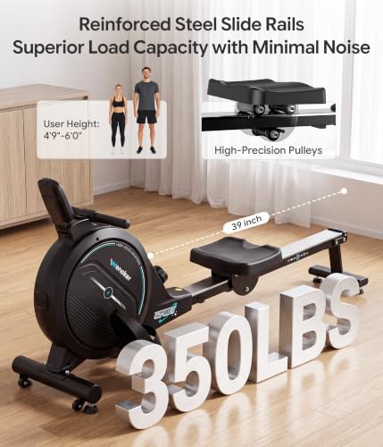 Image of Wenoker Rowing Machine for Home, Magnetic Rower Machine, 350 LB Weight Capacity, 16-Level Silent Resistance Row Machine for Gym Exercise