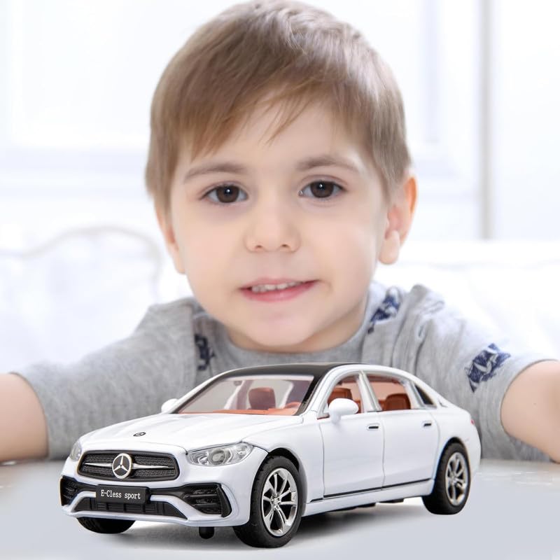 Image of Invite Enterprise 1:32 Scale Compatible Mercedes-Benz E300L Diecast Model Car - Zinc Alloy Collectible Toy With Pull-Back Action, Sound, And Light Features - Ideal Gift For Kids(White Color)