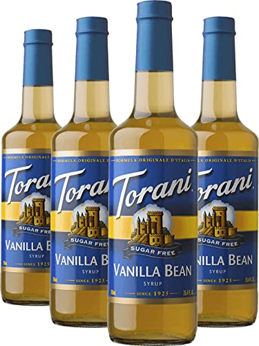 Image of Torani Sugar-Free Syrup, Vanilla Bean, 25.4 Fl Oz Bottle (Pack of 4)