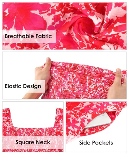Image of RITERA Plus Size Dresses for Curvy Women Square Neck Short Sleeve Summer Floral Smocked Maxi Dress with Pocket XL-5XL