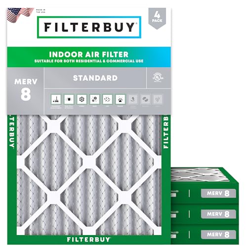 Filterbuy 18x25x2 Air Filter MERV 8 Dust Defense (4-Pack), Pleated HVAC AC Furnace Air Filters Replacement (Actual Size: 17.50 x 24.50 x 1.75 Inches)