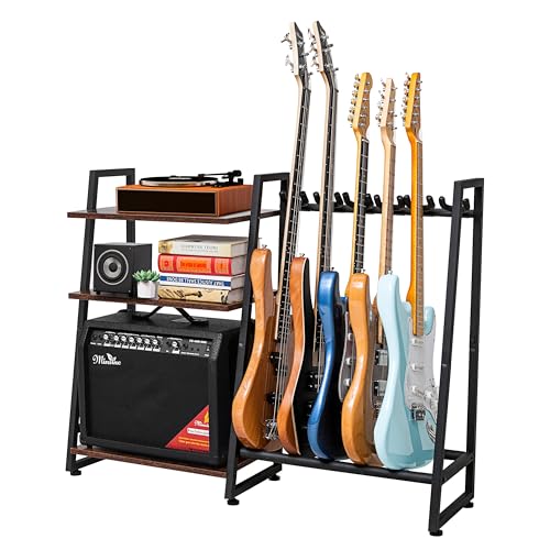 Arzuza Music Multi-Guitar Amp Stand - 4 to 6 Guitar Rack, Adjustable, Finish Friendly Floor Stand