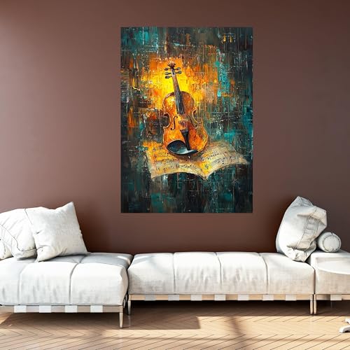 Tableau abstrait sur toile violon pour raviver un mur blanc de salon - 3
