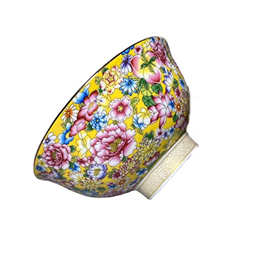 Cuencos de cerámica retro, Cuenco de porcelana antigua color melocotón 14,1 cm (5,5 pulgadas) con diseño cubo azul y blanco flores