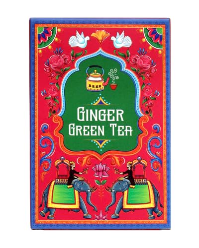Image of Sancha Tea Boutique, India Green Tea Collection, Luxury Gift Box - 4 Assorted Blends (Cinnamon, Rose, Ginger & Tulsi Green), 200g Loose Leaf Hamper