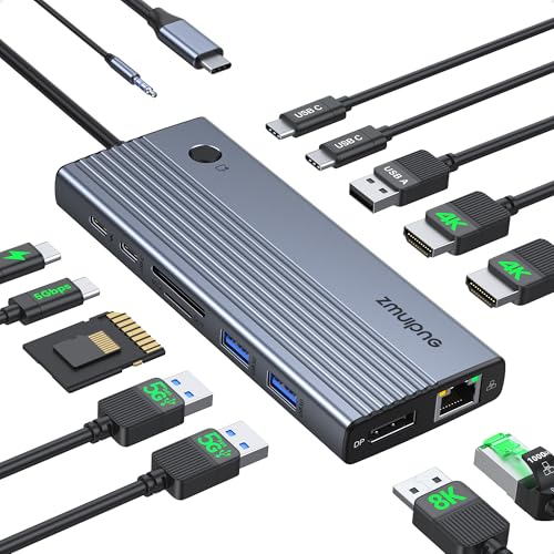 USB C Docking Station Dual Monitor, Triple 4K Display USBC Dock, 15-in-1 Laptop Docking Station with 2 x 4K HDMI, DP/DisplayPort Port, Ethernet, 3 x USB, 100 W PD, USB-C Data, SD/TF, Audio/Mic for USB C Docking Station Dual Monitor, Triple 4K Display USBC Dock, 15-in-1 Laptop Docking Station with 2 x 4K HDMI, DP/DisplayPort Port, Ethernet, 3 x USB, 100 W PD, USB-C Data, SD/TF, Audio/Mic for