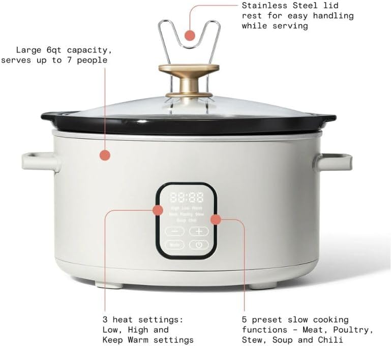 Programmable Automatically Slow Cooker, White Icing by Drew Barrymore Large 4 quart capacity, serves up to 7 people Maker Explorador Private Label