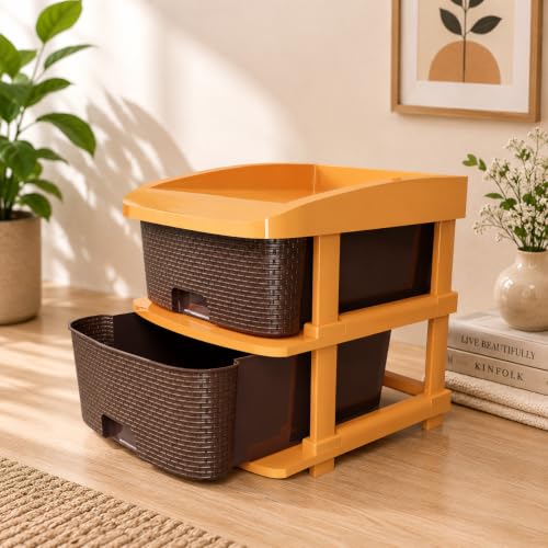 Image of Jefa Plastic Modular Drawer Storage Organizer | Multipurpose Storage Chest with Anti-Slip Design | Large Capacity Drawer Rack for Clothes, Shoes, Office & Home Use (Brown, 2)