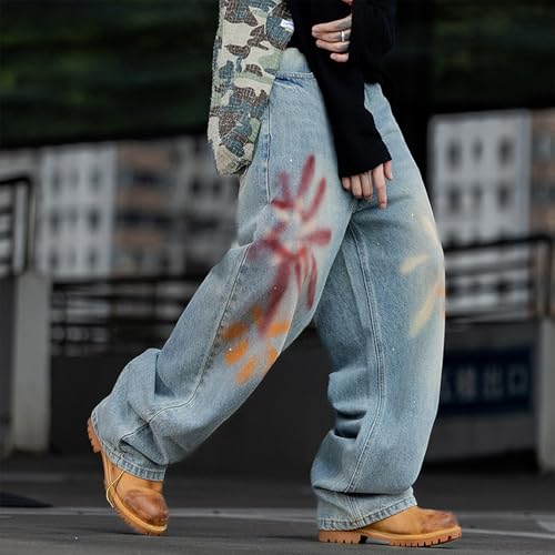 Baggy Jeans Men Y2k Emo Graphic Denim Barrel Pants Men Washed Low Waisted Graffiti Wide Leg Streetwear for Skater Jeans3