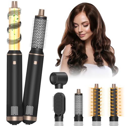 HyAdierTech Cepillo Secador de Pelo Air Styler 5 en 1, Cepillo de Aire Caliente, Secador Moldeador, Iones Negativos Rizador, Desmontable, 3 Temperaturas, 5 Accesorios, para Seca Alisa Volumen