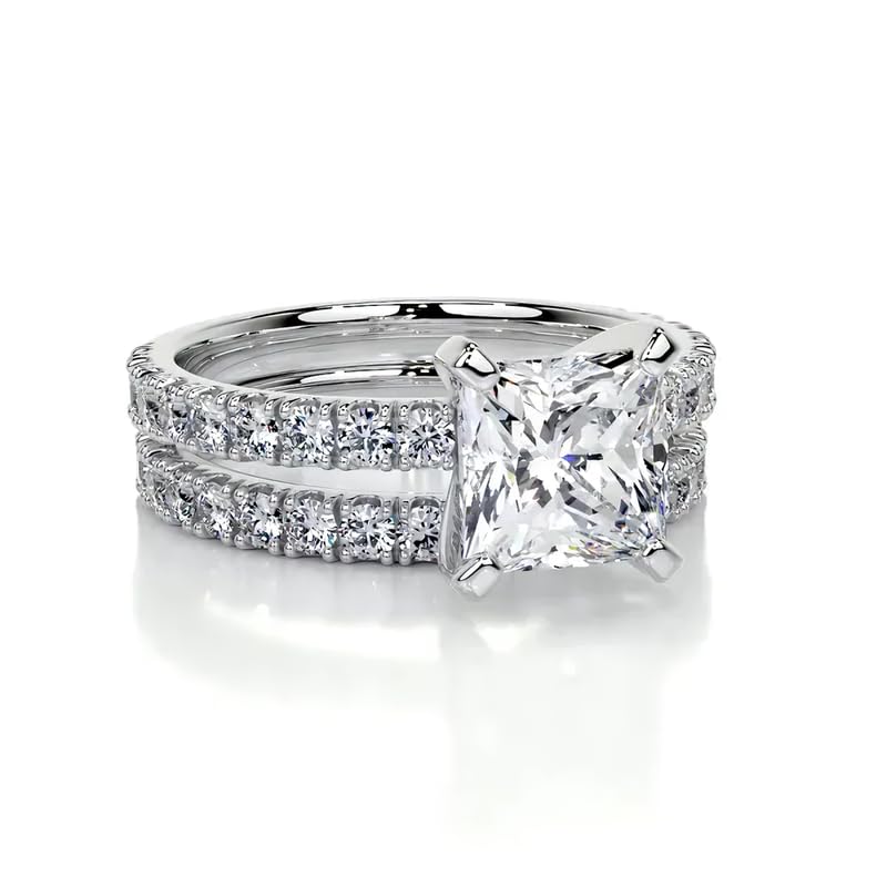 2.5 Carat (ctw) Bridal Set Princess Moissanite Engagement Rings for women Platinum Plated Silver Ring Moissanite Rings2