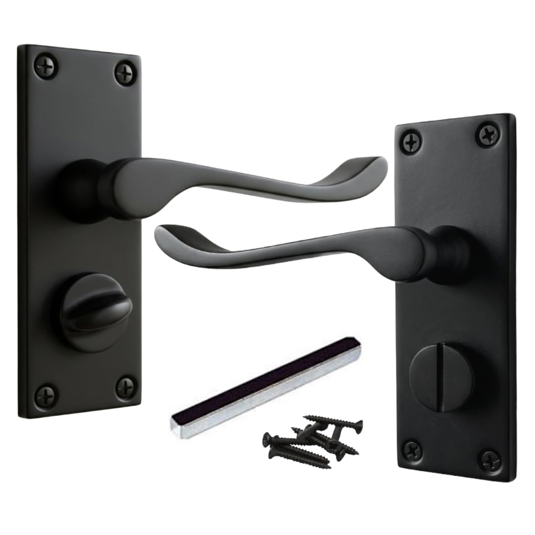 Betley Butterfly Victorian Door Handles Matt Black Scroll Lever Privacy Internal Latch Bathroom Handle 118 x 40mm Modern Home & Office Wooden Doors