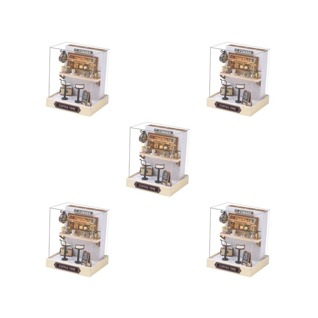 Juego de 5 casas de muñecas en miniatura de madera para niños, adultos, amigos, hora del café, estilo 4