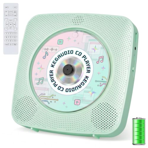 Image of CD Player Portable Bluetooth Rechargeable: CD Players for Home Kegaudio 1800mAh Desktop Wall CD Player with Speakers with Dust Cover FM Radio USB Remote Control