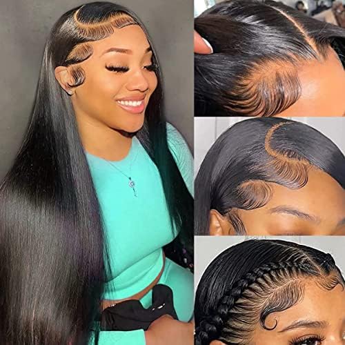 Straight Lace Front Wigs Human Hair 13x4 HD Transparent Lace Front Wigs Glueless Wigs Human Hair Pre Plucked with Baby Hair 180% Density Lace Frontal Wigs for Black Women Natural Color (20inch)