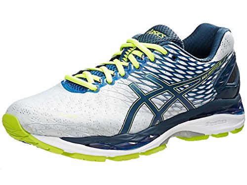 ASICS Men's Gel Nimbus 18 Running Shoe, Silver/Ink/Flash Yellow, 8 M US