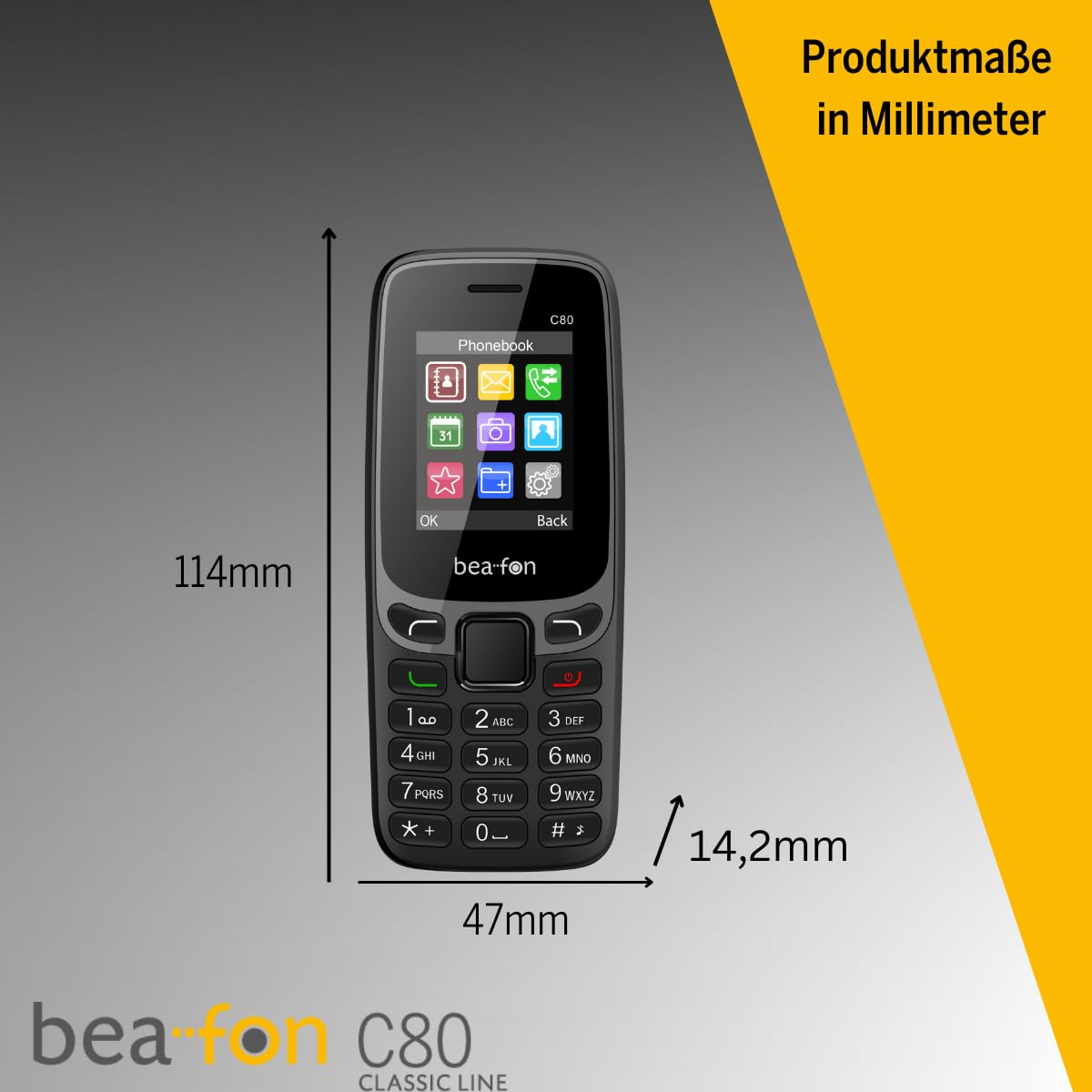 Beafon, C80, Classic Line, Tastenhandy, Farbdisplay TFT 1,77"(4,49cm), beleuchtete Tasten, Freisprechen, Kamera