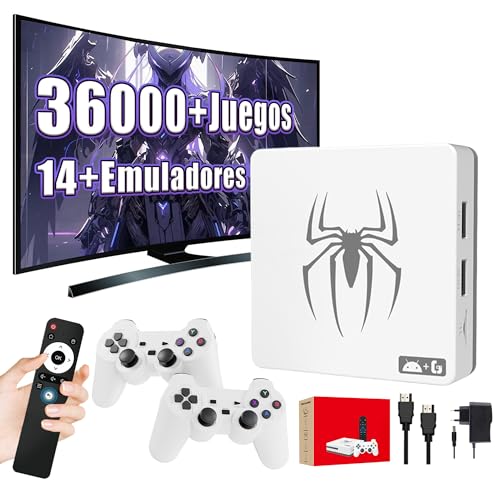 G7 Consola de juegos retro,36000+ juegos,40+ emuladores,Android 14 y TV Box con sistema dual 3D-GAME,4K HD,WiFi 2,4+5,8G y BT5.0,consola de videojuegos portátil con doble mando inalámbrico (64G)