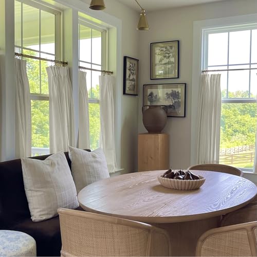 Image of TWOPAGES 34 inch inch W x 24 inch inch L Linen Blend Cafe Curtains for Kitchen Window, Light Filtering Pinch Pleated Tier Curtains, Modern Farmhouse Half Window Curtains for Bathroom, Ivory White, 2 Panels
