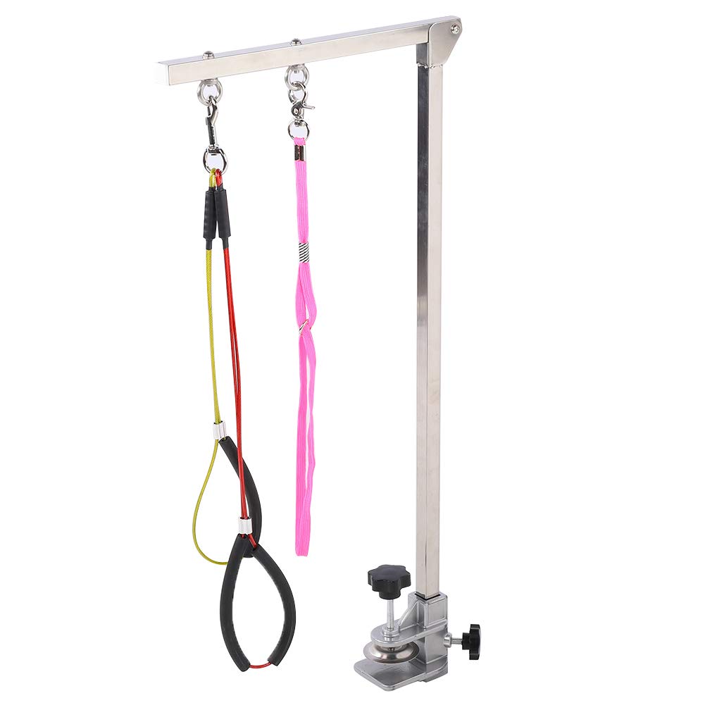 Braccio per toelettatura cani pieghevole resistente per cani, in acciaio inox, con morsetto e cappio