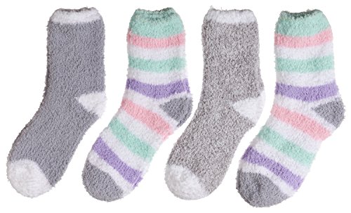 Trimfit Girls' Microfiber Fuzzy Printed Cozy Socks Anti-Skid 4-Pack