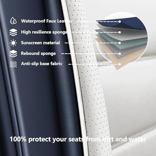 Image of Full Set Car Seat Covers for Ford F-150 F-250 F-350 XL XLT STX Lariat King Ranch Platinum Raptor Seat Covers 2007-2026, Waterproof Seat Protectors(Standard 5 Seats /Blue&White)