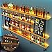 Wall-Mounted Wine Rack with LED Lights 4-Tier Wooden Floating Bar Shelves Creative Large Wine Bottle Display Rack Hanging Shelf, for Home Bar Kitchen,Living Room (Walnut, 150cm/59in)