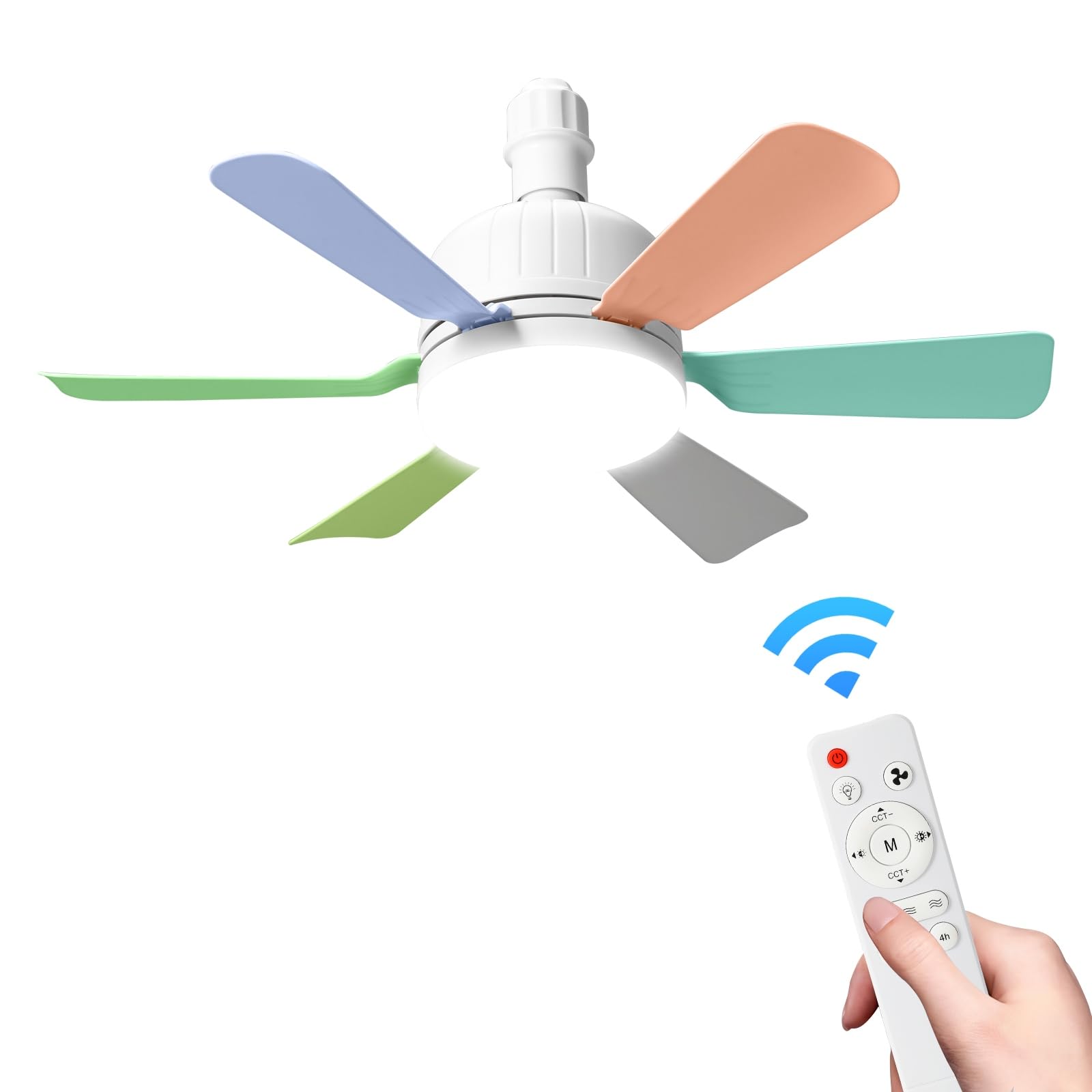 UOAESR E27 Ceiling Fan with Light and Remote, 40W Small Ceiling Fan Light 2H/4H Timer, Ceiling Fans Lamp, 3 Speeds & 3 Colour Temperatures, Quiet Fan for Bedroom, Office (Colorful)