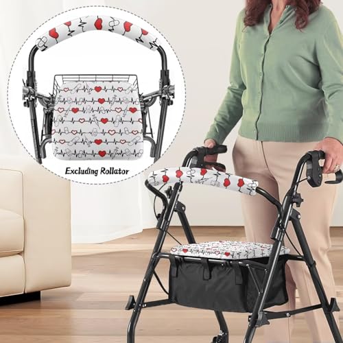 Image of Heartbeat Love Rollator Walker Seat and Backrest Covers Universal Walkers Seat Covers Soft Adjustable Accessories for Rollator Walkers for Seniors Women Men
