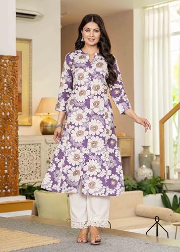 Image of Pistaa's Women's Floral Print A-Line Kurta with Lace Palazzos
