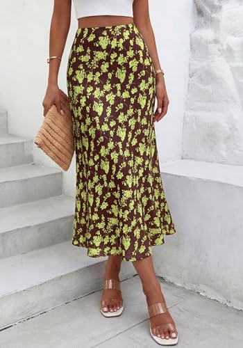 Image of BTFBM Satin Skirts for Women Trendy 2026 Summer Fall | High Waisted A-Line Leopard Print,Floral Print, Business Casual,Cocktail,Wedding Guest,Long Silk Midi Skirt