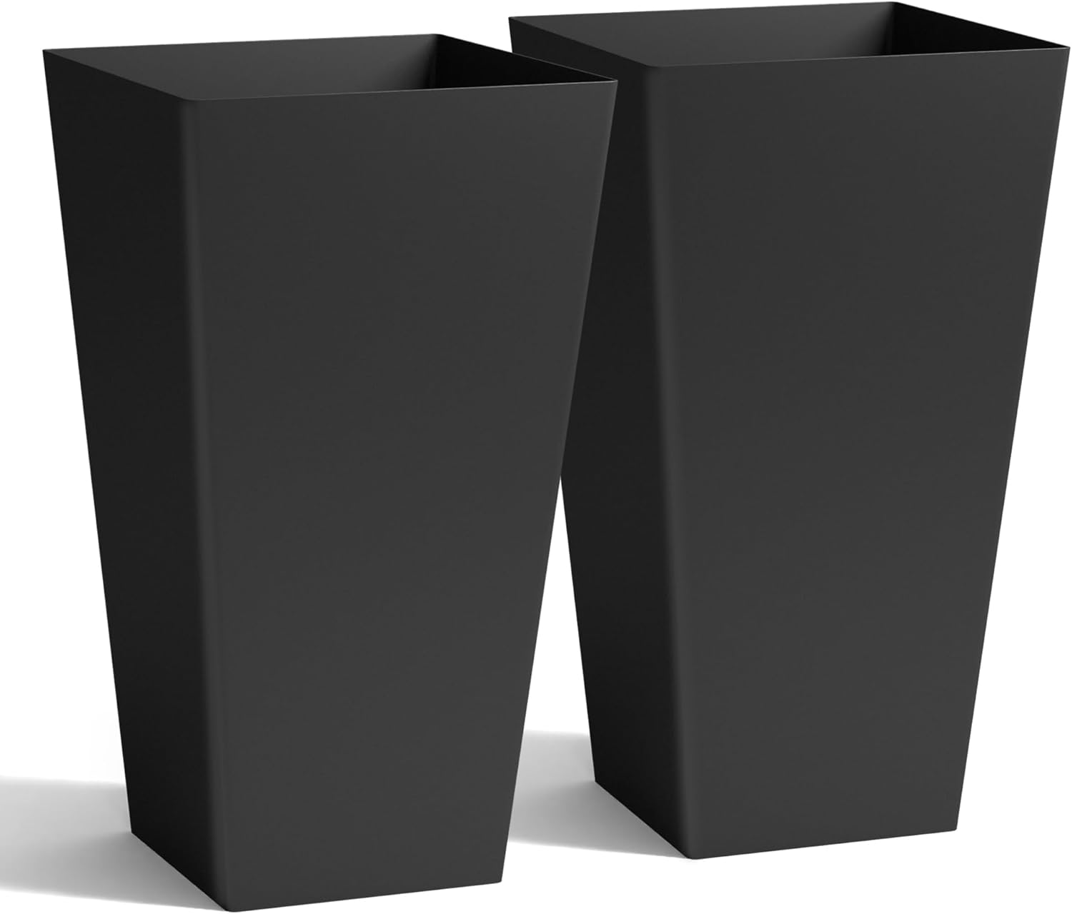 Worth Garden 20" Tall Black Planters Set of 2 - Durable Tapered Plastic Pots for Indoor Outdoor Plants with Drainage Holes