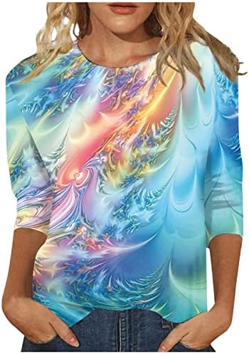 Women's Tops Trendy Cute Hawaiian Floral Graphic Printed Round Neck 3/4 Sleeve Slim T-Shirts Shirts Summer Dressy Casual Plus Size Basic Pullover Tops Vacation Outfits ropa de Mujer(B-Blue,S)
