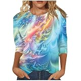 Women's Tops Trendy Cute Hawaiian Floral Graphic Printed Round Neck 3/4 Sleeve Slim T-Shirts Shirts