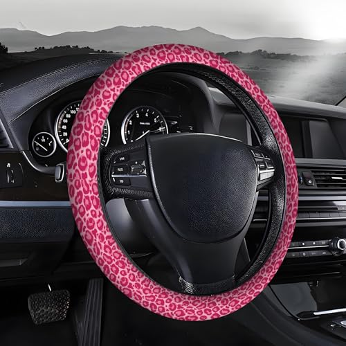 AOPEFNX Steering Wheel Covers for Car, Truck, and SUV, Cute Non-Slip Breathable Elastic Steering Wheel, Car Accessories, Universal 15 Inch Leather Cover for Men Women Cute Leopard Print