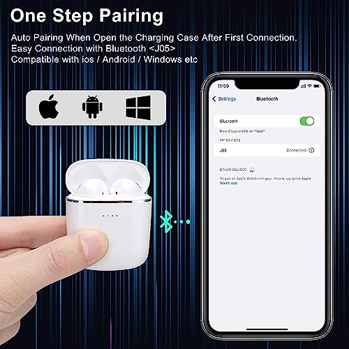 Wireless Earbuds Bluetooth 5.0 Headphones with Charging Case, IPX8 Waterproof, 3D Stereo Air Buds in-Ear Ear Buds Built-in Mic, Open Lid Auto Pairing for Android/Samsung/Apple iPhone - White - Image 4