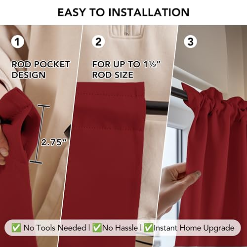 Image of Deconovo Blackout Curtain Room Darkening Thermal Insulated Curtains Rod Pocket Window Curtain for Bedroom Red 38 x 54 Inch 2 Panels