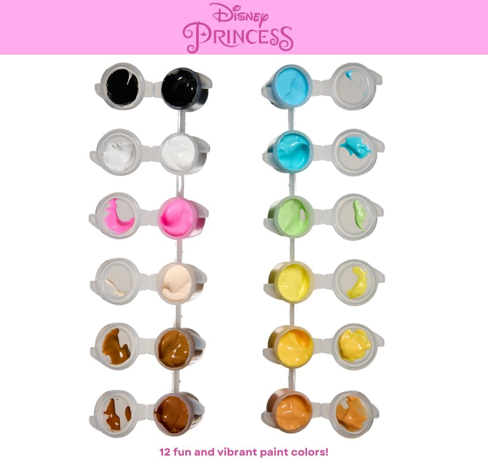 Disney Princess DIY Paint Your Own Figurines Arts and Crafts Set for Girls, Jumbo Figurines, Paint, Paint Brush, Glitter, and Gem Adhesives, Cinderella, Belle, Tiana, Jasmine, and Princess Castle