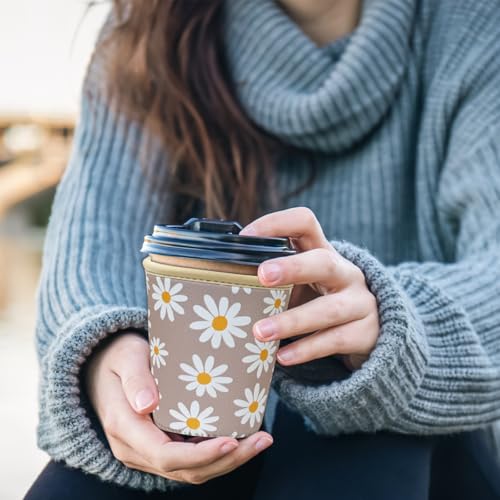 Image of Reusable Insulated Sleeve for Iced Coffee Cup, Coffee Neoprene Sleeve for Cold & Hot Drinks, Beverage Holder for Iced Coffee (Sunny Daisies, Medium: 22-24oz)