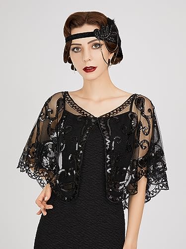 SWEETV Women's 1920s Flapper Shawl,Sequin Beaded Shawls and Wraps for Evening Dresses/Party/Wedding/Formal/Harlem night2