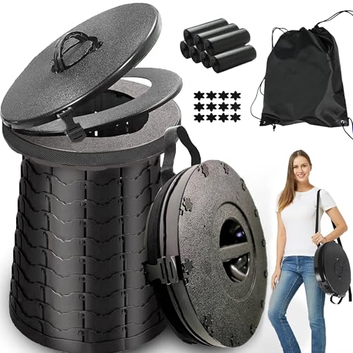 ALEVMOOM Faltbar Campingtoilette,Mobile Toilette mit Tragetasche und 7 Müllsäcke,Tragbare Camping Toiletten für Draußen Camping,Boot,Autofahrten,Strand