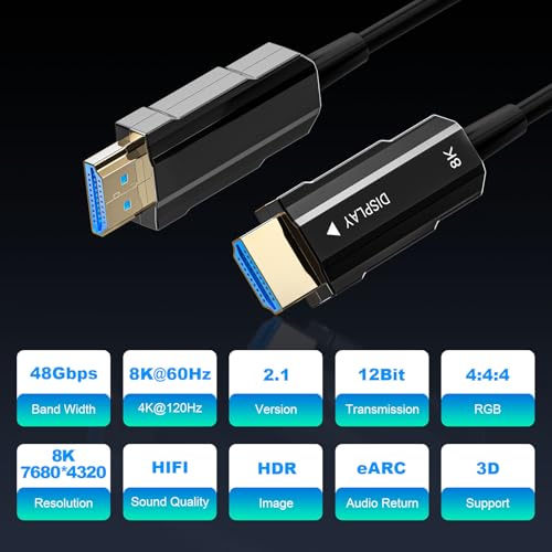 Image of 8K HDMI 2.1 Cable 3.3ft, Fiber Optic HDMI Cable, Ultra High Speed Thin HDMI Cord, 48Gbps, 8K@60Hz 4K@120Hz, Dynamic HDR, eARC, HDCP 2.2&2.3, 3D, for HDTV Monitor Game Laptop Xbox PS4 /PS5