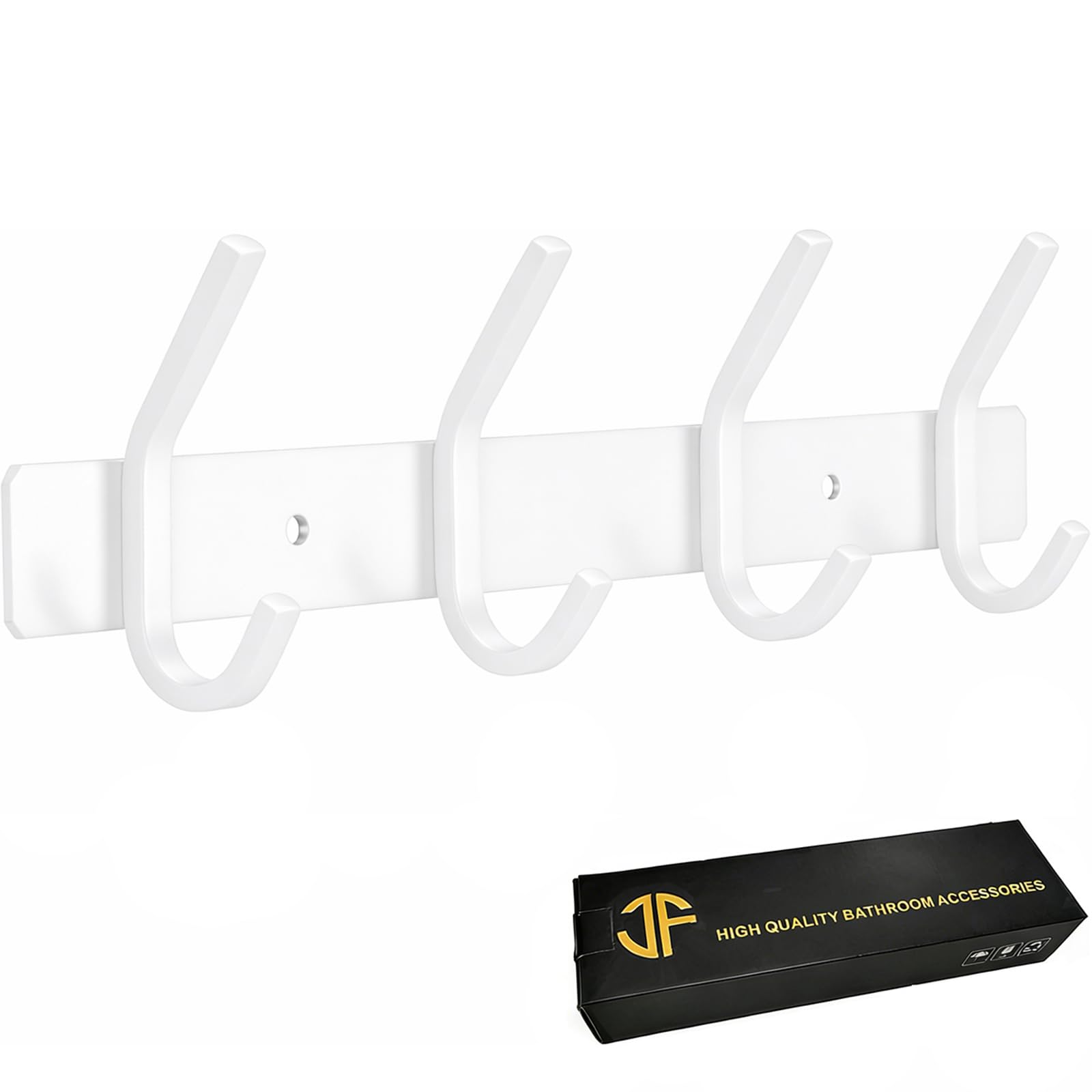 JOLY FANG Coat Hooks Wall Mounted - Wall Coat Rack Stainless Steel with 4 Hooks, Modern Wall Coat Hanger for Bedroom, Kitchen & Entryway, White
