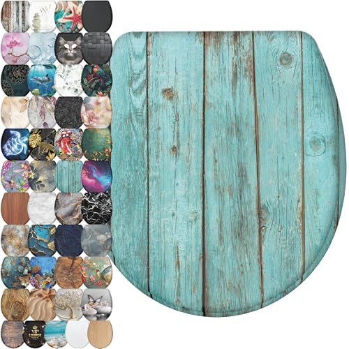 Image of Sanilo Wooden Toilet Seat with Quick Release & Soft Close [ROUND] - Decorative & Slow Close Molded Wood Seat - With One Click for Easy Installation & Cleaning - With Adjustable Fit (Lumber)